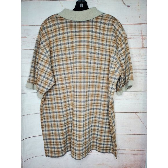 Vintage Ashworth Embroidered Made In The U.S.A Cotton Brown Plaid Polo Shirt - Picture 6 of 11
